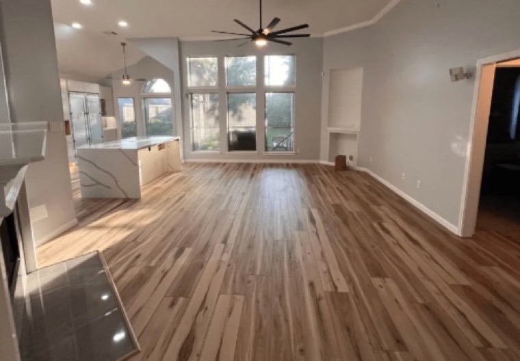 A Houston living room after Liberty Painting repainted it in light grey